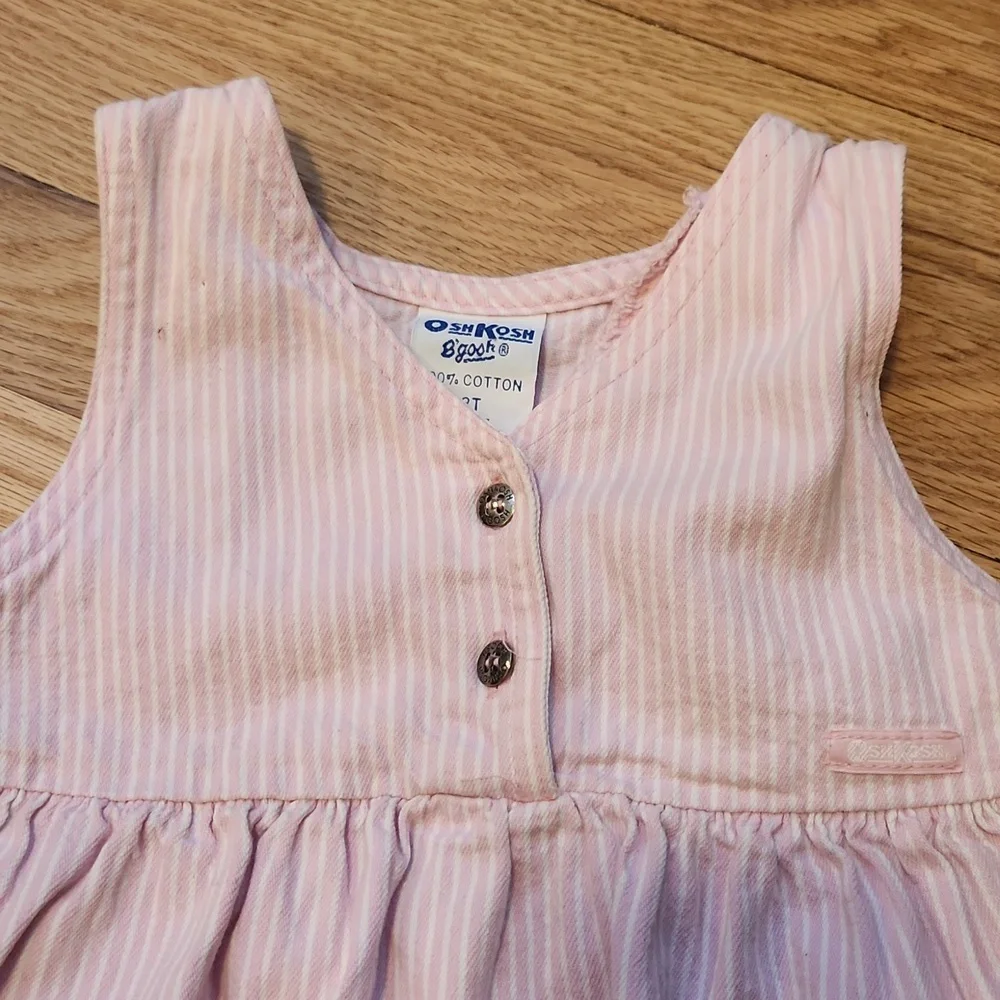 OshKosh B'gosh Light Pink White Striped Denim 100% Cotton 3T Dress Vintage